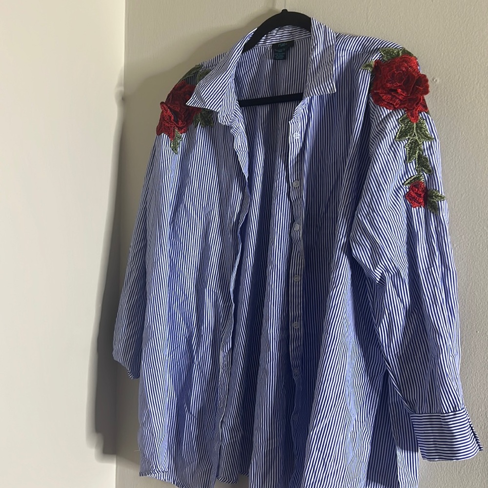 blue pinstripe with the amazing floral decal